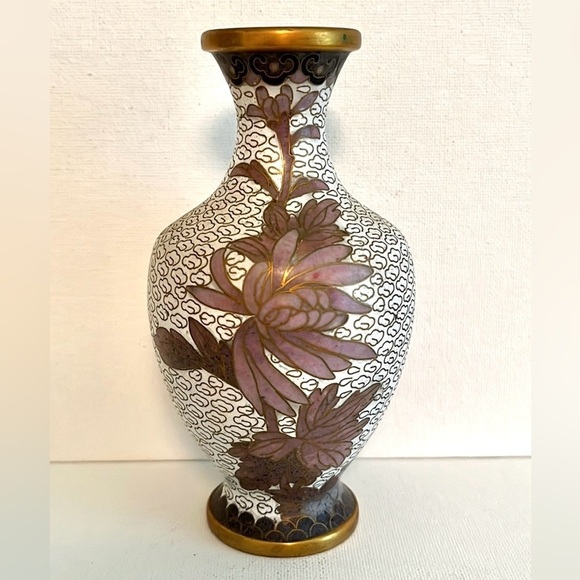 VINTAGE ASIAN CLOISONNE BRASS ENAMEL SMALL BUD VASE - Picture 3 of 9